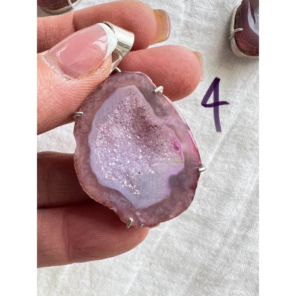 925 You Choose! Micro Quartz Crystal Pink Geode Necklace Pendant